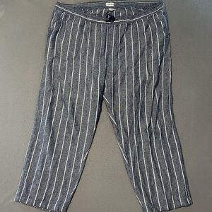 Dash‎ Wide Leg Pants Blue Striped Drawstring Linen Rayon Cropped Pull On Sz 2X